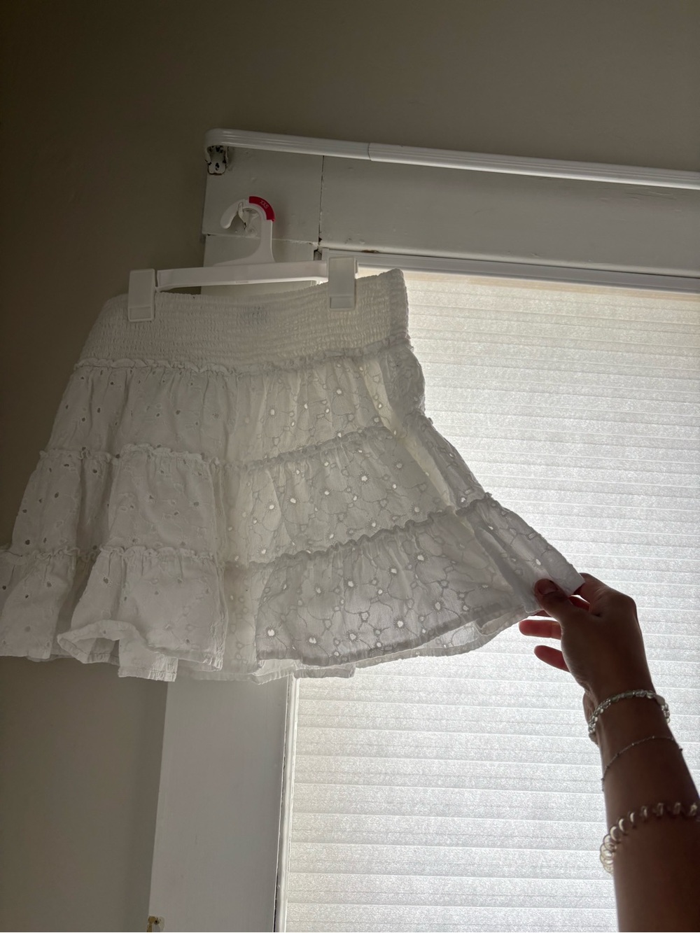 American Eagle White Eyelet Tiered Mini Skirt